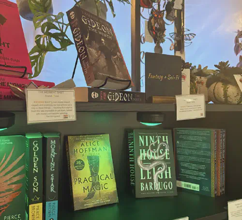 Books on a shelf for sale from devoured books.
